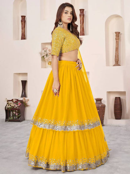 Sequin Designer Lehenga Set – Georgette Lehenga with Silver Sequin Border