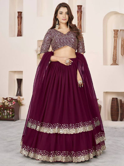 Sequin Designer Lehenga Set – Georgette Lehenga with Silver Sequin Border