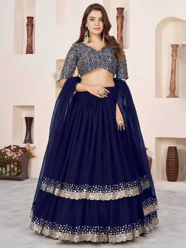 Sequin Designer Lehenga Set – Georgette Lehenga with Silver Sequin Border