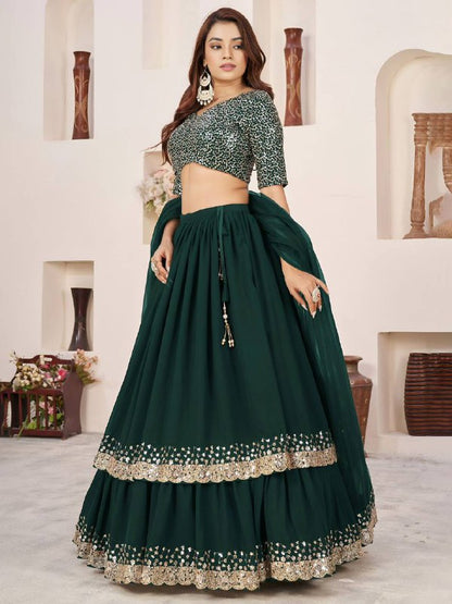 Sequin Designer Lehenga Set – Georgette Lehenga with Silver Sequin Border
