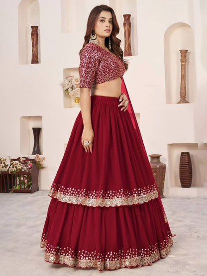 Sequin Designer Lehenga Set – Georgette Lehenga with Silver Sequin Border