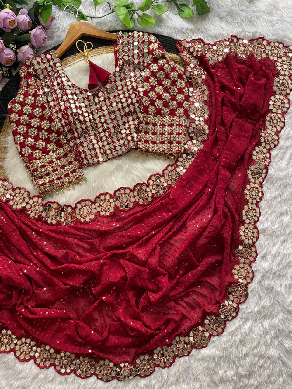 Bollywood Blockbuster Faux Georgette Saree – Heavy Sequins Work
