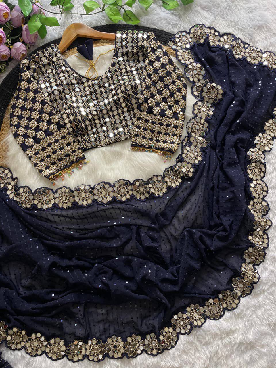 Bollywood Blockbuster Faux Georgette Saree – Heavy Sequins Work