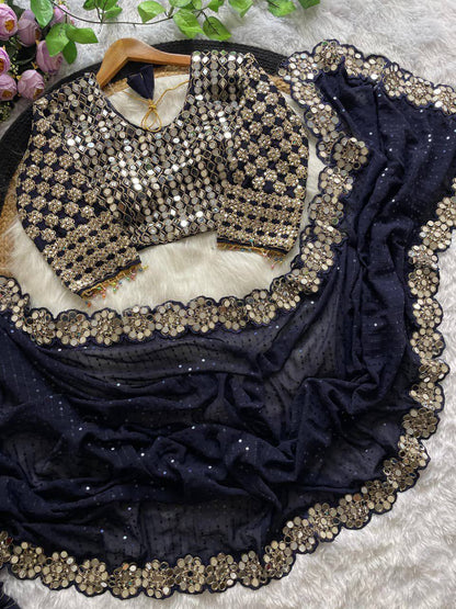 Bollywood Blockbuster Faux Georgette Saree – Heavy Sequins Work
