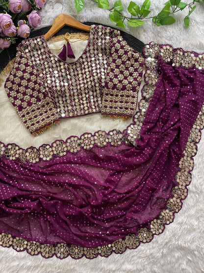 Bollywood Blockbuster Faux Georgette Saree – Heavy Sequins Work