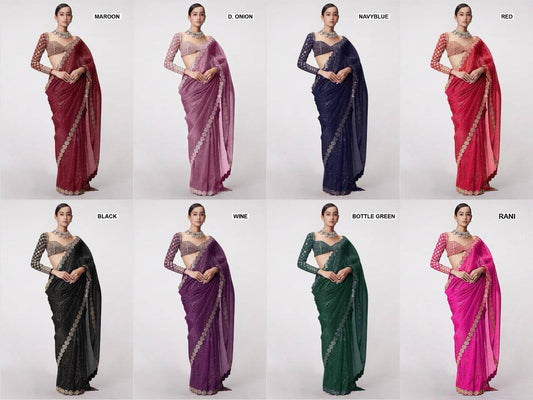 Bollywood Blockbuster Faux Georgette Saree – Heavy Sequins Work