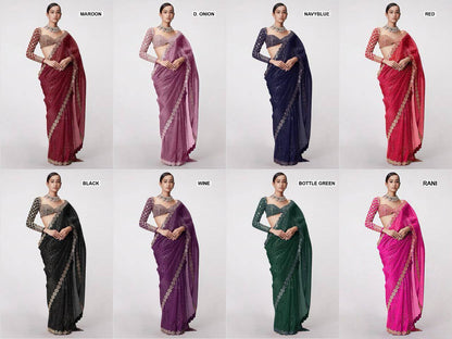 Bollywood Blockbuster Faux Georgette Saree – Heavy Sequins Work