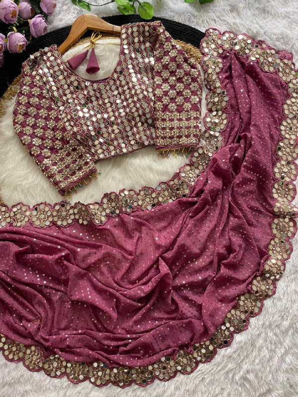 Bollywood Blockbuster Faux Georgette Saree – Heavy Sequins Work