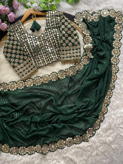 Bollywood Blockbuster Faux Georgette Saree – Heavy Sequins Work