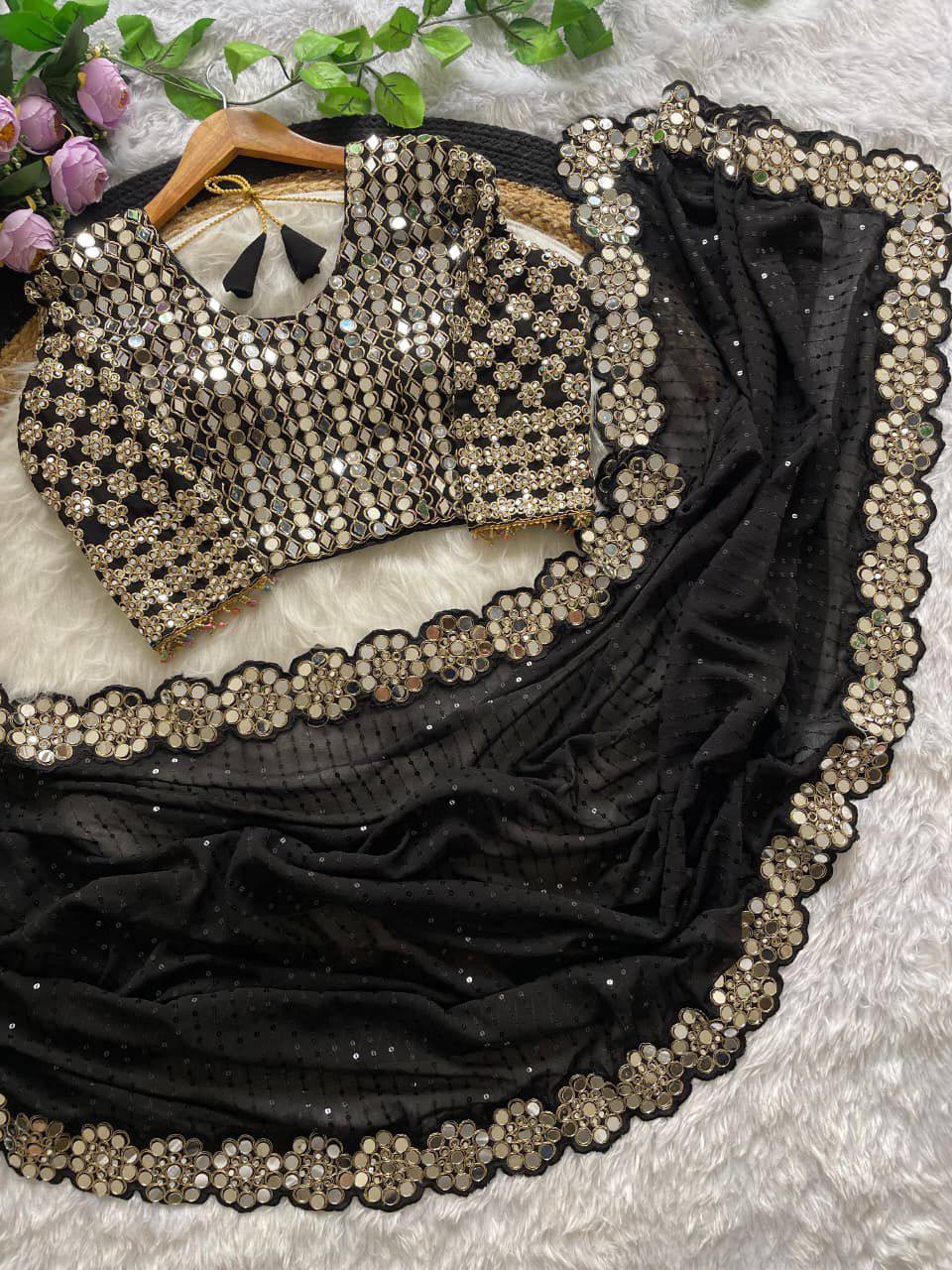 Bollywood Blockbuster Faux Georgette Saree – Heavy Sequins Work
