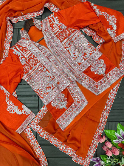 Trending Rangoli Saree with Embroidery Sequins Work & Banglori Jacket