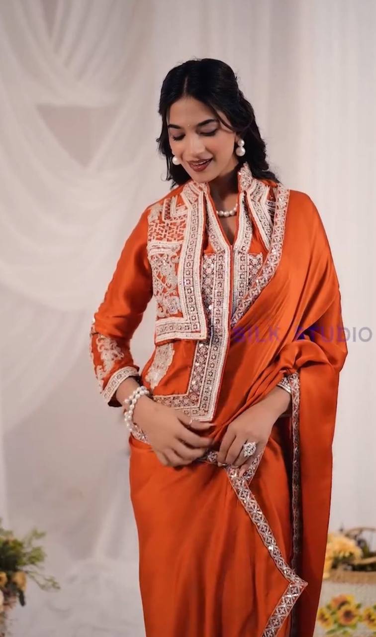 Trending Rangoli Saree with Embroidery Sequins Work & Banglori Jacket