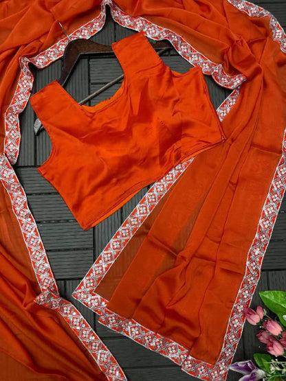 SUPER TRENDING DESIGNER SAREE WITH EMBROIDERED KOTI