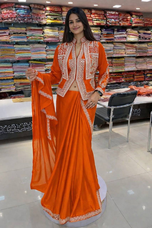 Trending Rangoli Saree with Embroidery Sequins Work & Banglori Jacket