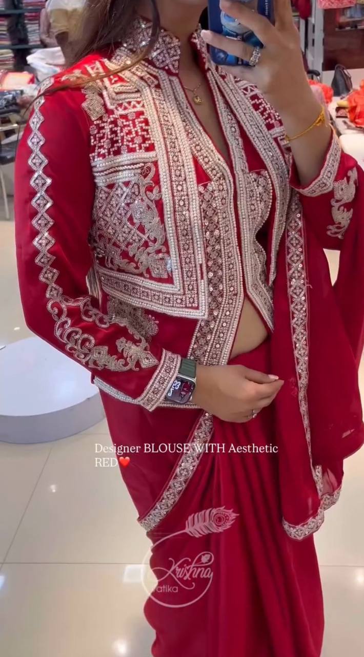 Trending Rangoli Saree with Embroidery Sequins Work & Banglori Jacket
