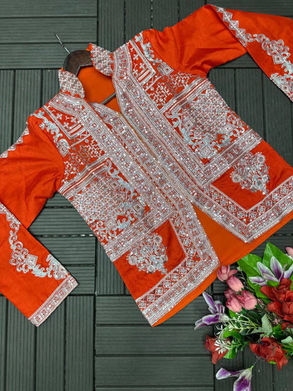 Trending Rangoli Saree with Embroidery Sequins Work & Banglori Jacket