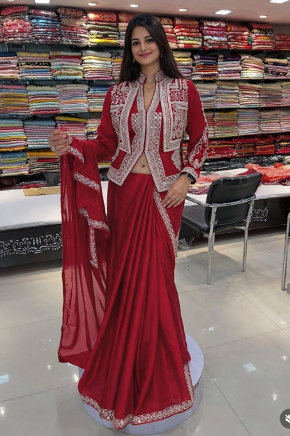 Trending Rangoli Saree with Embroidery Sequins Work & Banglori Jacket