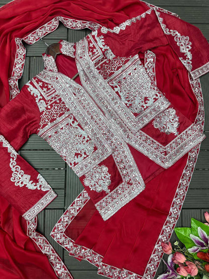 Trending Rangoli Saree with Embroidery Sequins Work & Banglori Jacket