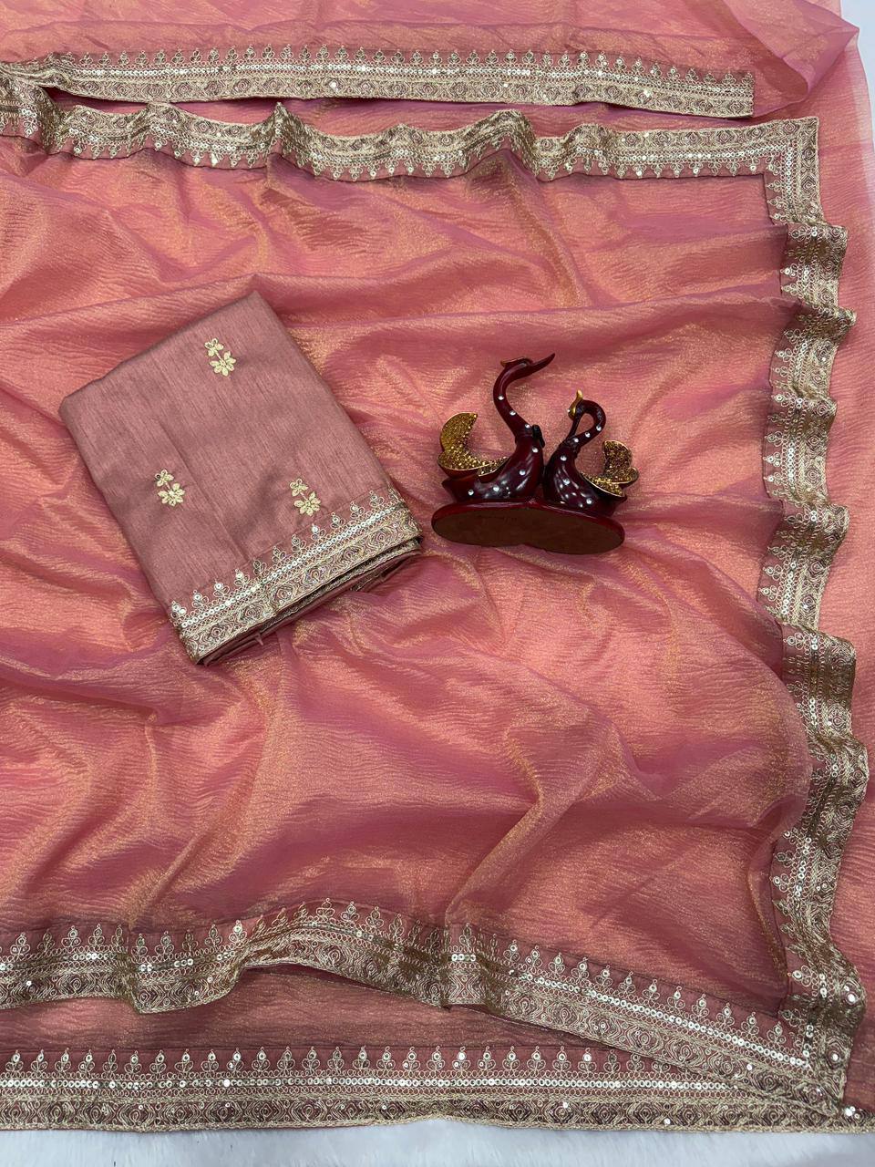 Bollywood Style Banarasi Crush Twill Saree – Sequins & Dori Embroidery Work