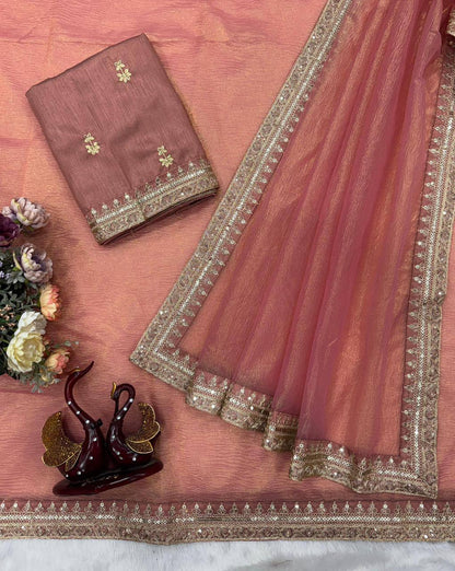 Bollywood Style Banarasi Crush Twill Saree – Sequins & Dori Embroidery Work