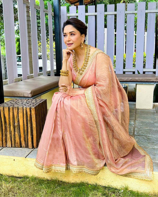 Bollywood Style Banarasi Crush Twill Saree – Sequins & Dori Embroidery Work