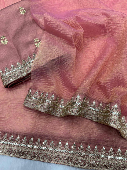 Bollywood Style Banarasi Crush Twill Saree – Sequins & Dori Embroidery Work