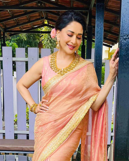 Bollywood Style Banarasi Crush Twill Saree – Sequins & Dori Embroidery Work