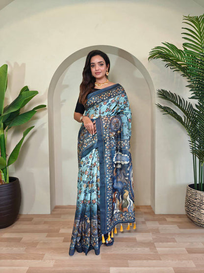 Pure Malai Cotton Saree – Digital Print with Kalamkari Patterns