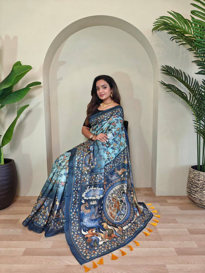 Pure Malai Cotton Saree – Digital Print with Kalamkari Patterns