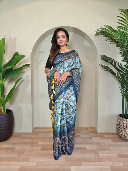 Pure Malai Cotton Saree – Digital Print with Kalamkari Patterns