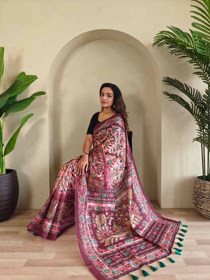 Pure Malai Cotton Saree – Digital Print with Kalamkari Patterns