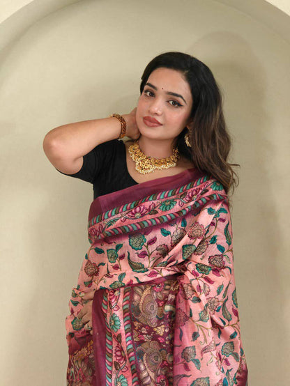 Pure Malai Cotton Saree – Digital Print with Kalamkari Patterns