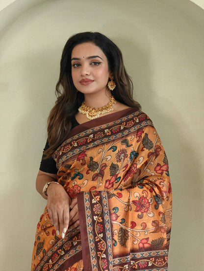 Pure Malai Cotton Saree – Digital Print with Kalamkari Patterns
