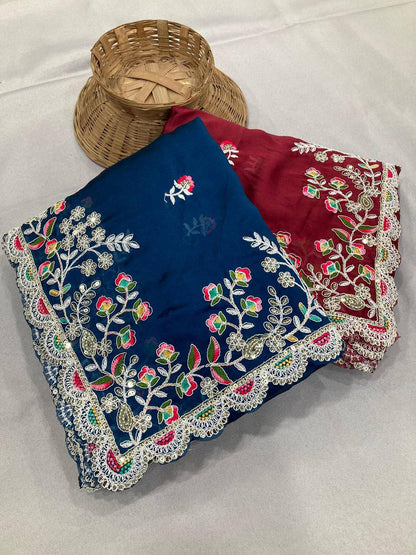 Party Wear Black Rangoli Silk Saree – Embroidery Sequins Work