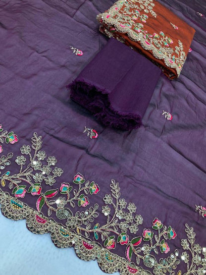 Party Wear Black Rangoli Silk Saree – Embroidery Sequins Work