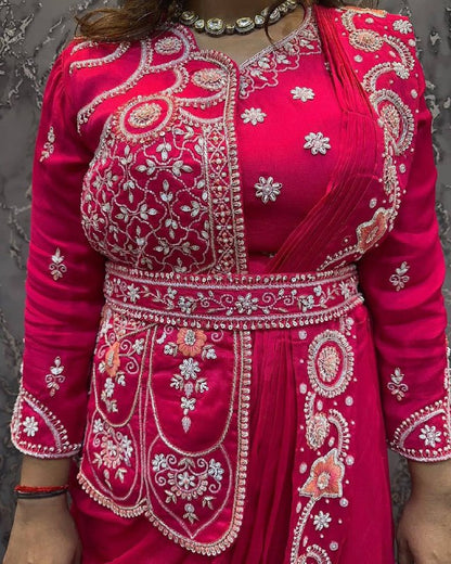 Party Wear Rangoli Silk Designer Gown with Embroidered Koti & Dupatta