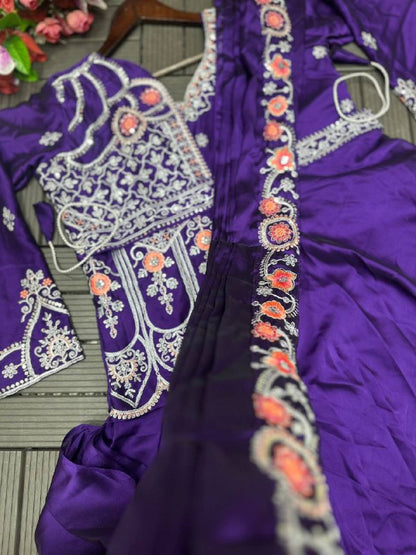 Party Wear Rangoli Silk Designer Gown with Embroidered Koti & Dupatta