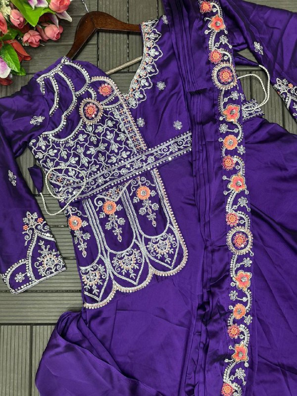 Party Wear Rangoli Silk Designer Gown with Embroidered Koti & Dupatta