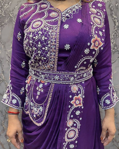 Party Wear Rangoli Silk Designer Gown with Embroidered Koti & Dupatta