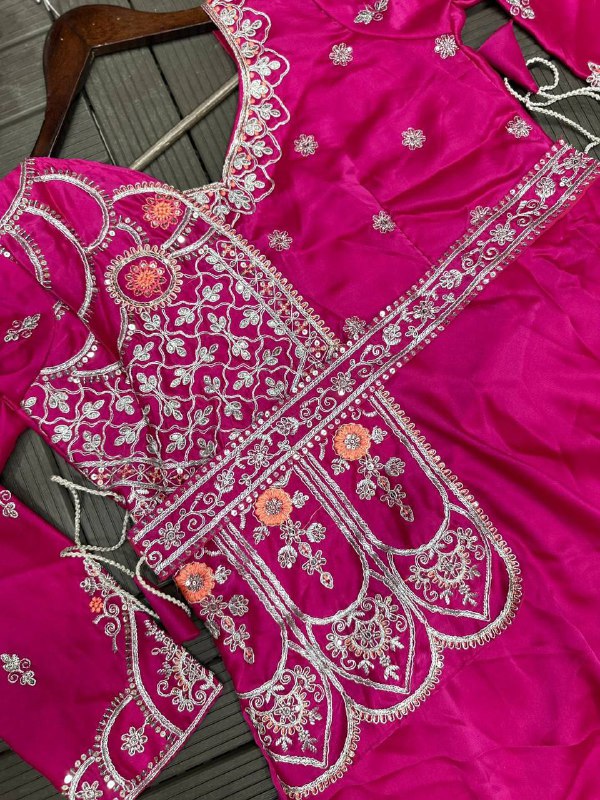 Party Wear Rangoli Silk Designer Gown with Embroidered Koti & Dupatta