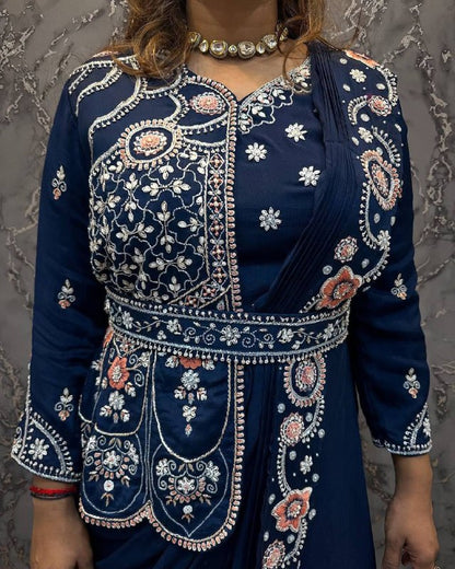 Party Wear Rangoli Silk Designer Gown with Embroidered Koti & Dupatta