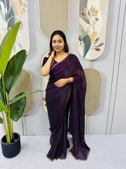 Two‑Tone Space Silk Gown Saree with Beads & Latkan Lace