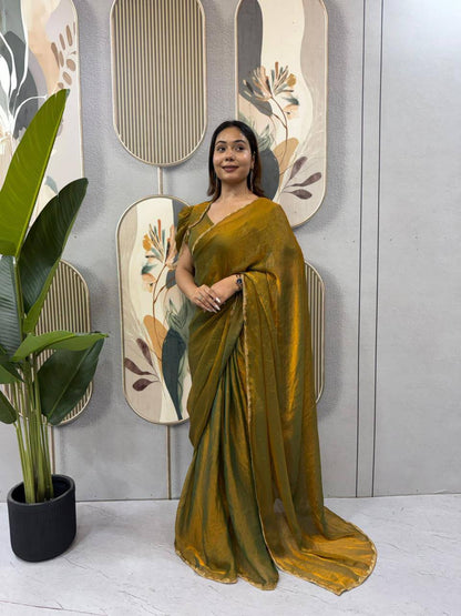 Two‑Tone Space Silk Gown Saree with Beads & Latkan Lace