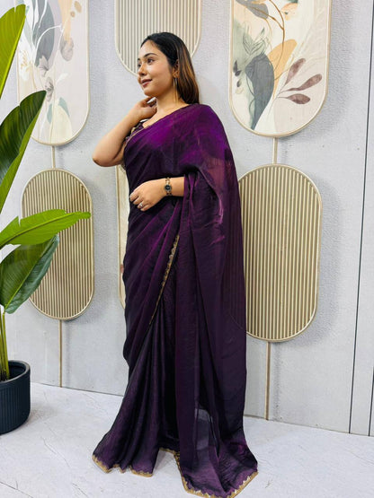 Two‑Tone Space Silk Gown Saree with Beads & Latkan Lace