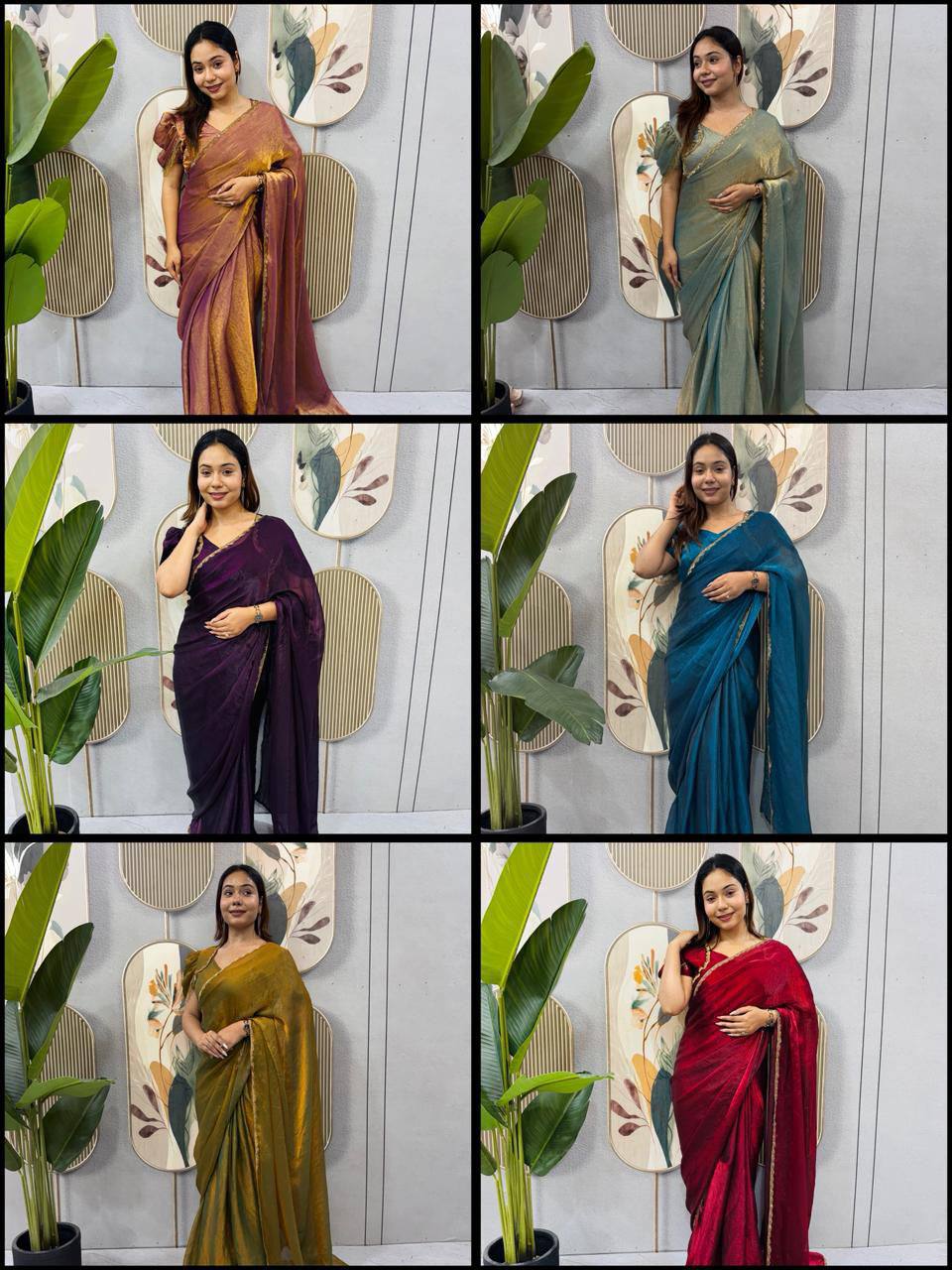 Two‑Tone Space Silk Gown Saree with Beads & Latkan Lace