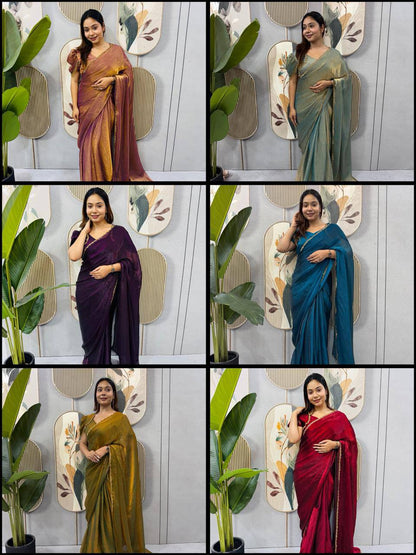 Two‑Tone Space Silk Gown Saree with Beads & Latkan Lace
