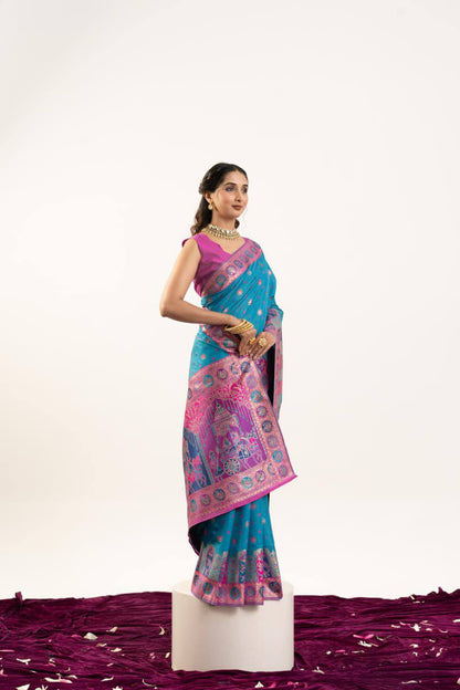 Banarasi Pashmina Soft Silk Saree – Barrat Weaving Pallu & Meena Traditional Border