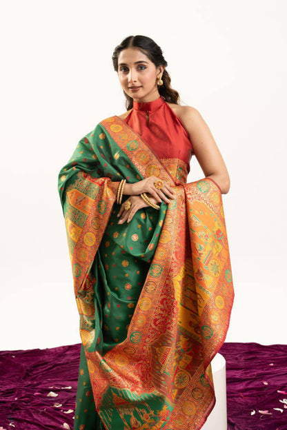 Banarasi Pashmina Soft Silk Saree – Barrat Weaving Pallu & Meena Traditional Border
