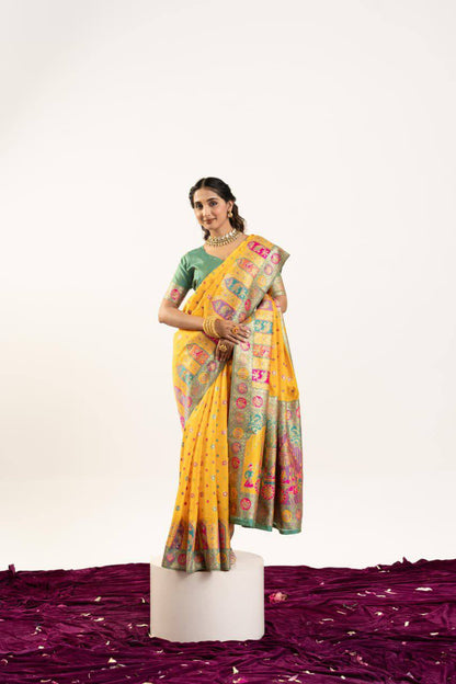 Banarasi Pashmina Soft Silk Saree – Barrat Weaving Pallu & Meena Traditional Border