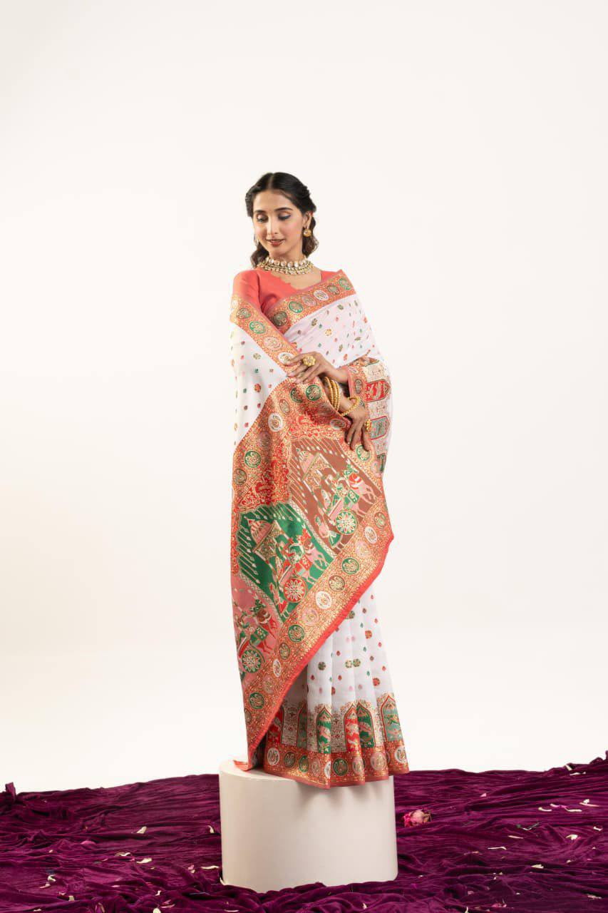 Banarasi Pashmina Soft Silk Saree – Barrat Weaving Pallu & Meena Traditional Border